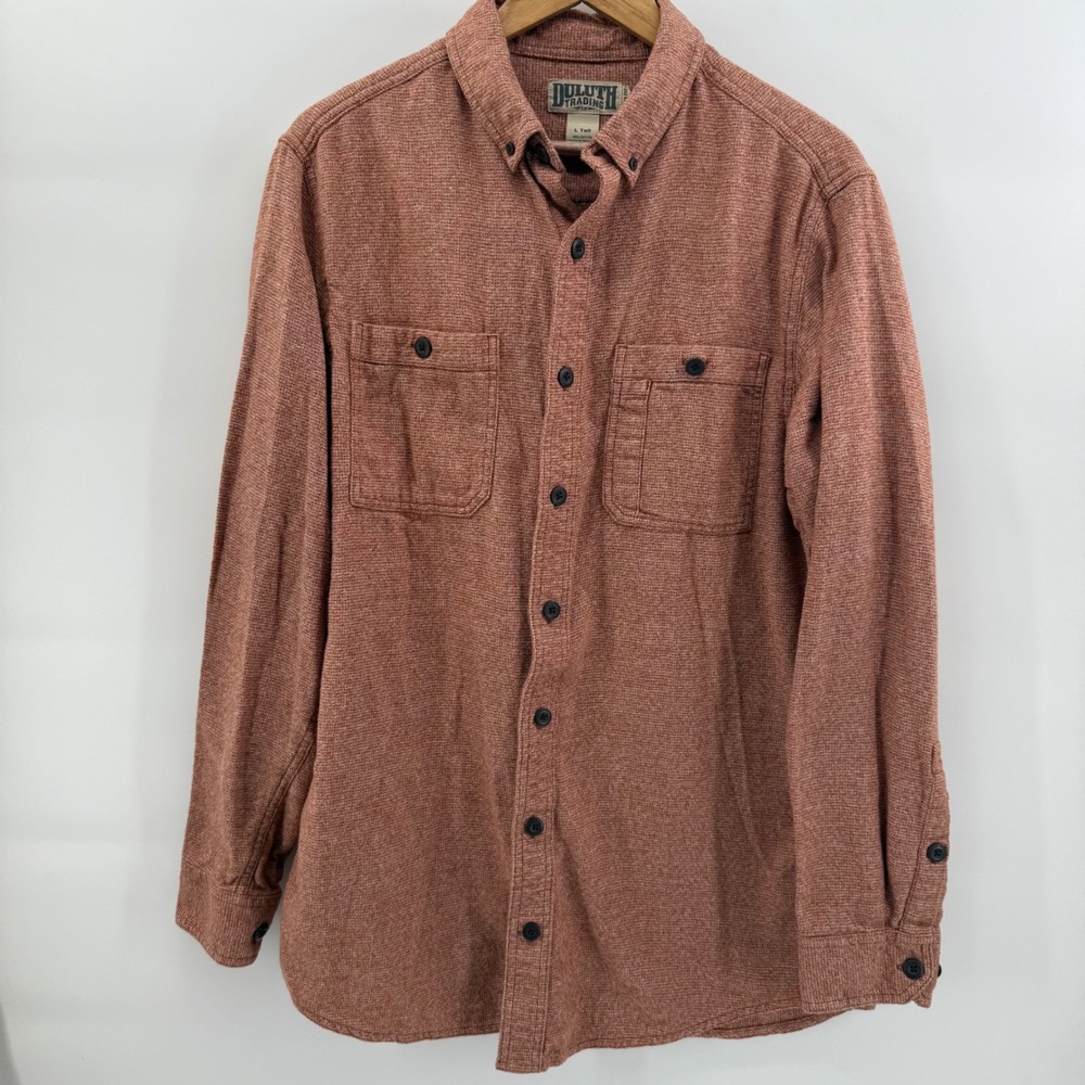 Duluth Trading Co Mens L Tall Slim Fit Button‎ Down Shirt Terracotta Orange